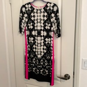 Eliza J Geometric print dress with eye-popping detail.